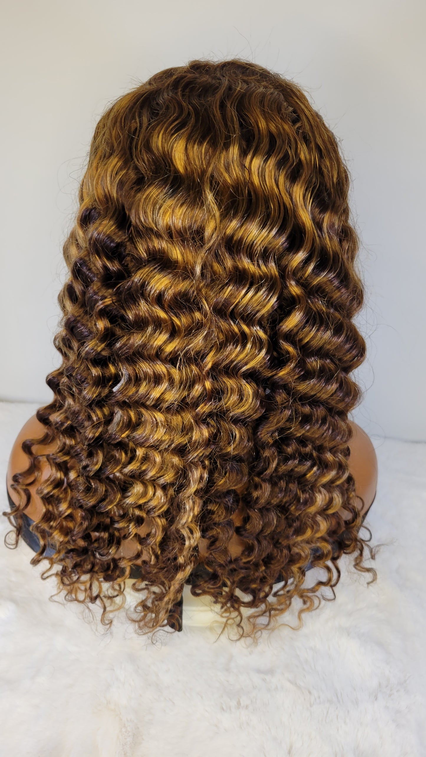 13X4 HIGHLIGHTED DEEP WAVE TRANSPARENT LACE FRONTAL WIG